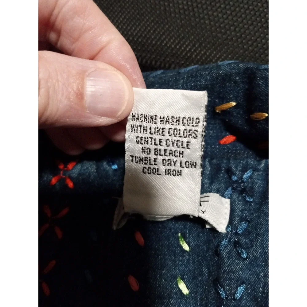 Graff By Um Denim Blue Jean Jacket Embroidered Colorful Button Up Women's Size S